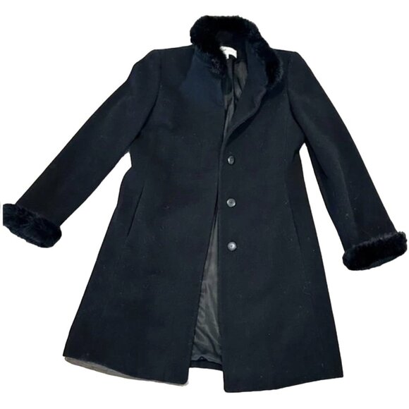 Liz Claiborne Coat Womens 18 Faux Fur Collar Cuffs Wool Blend Lined Classic - Picture 3 of 10